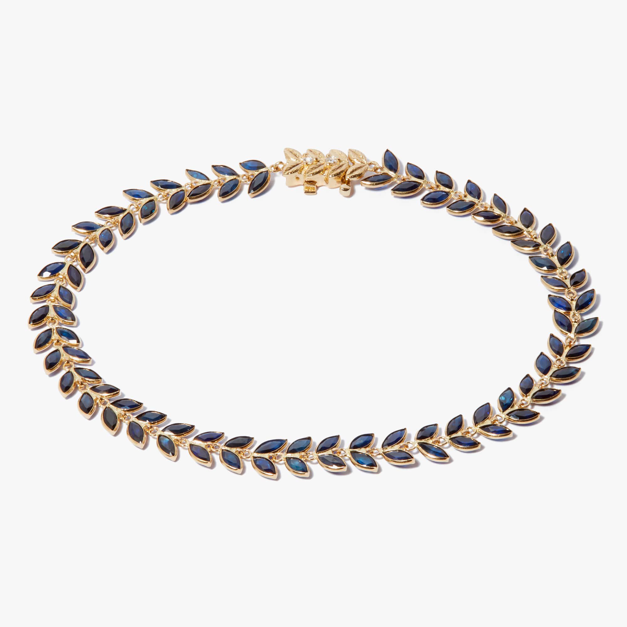 18ct Yellow Gold Sapphire Vine Leaf Bracelet