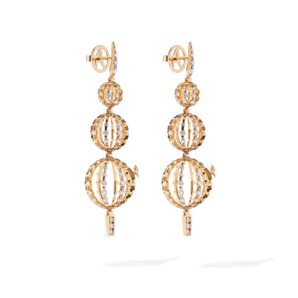 Unique 18ct Gold Diamond Orb Drop Earrings