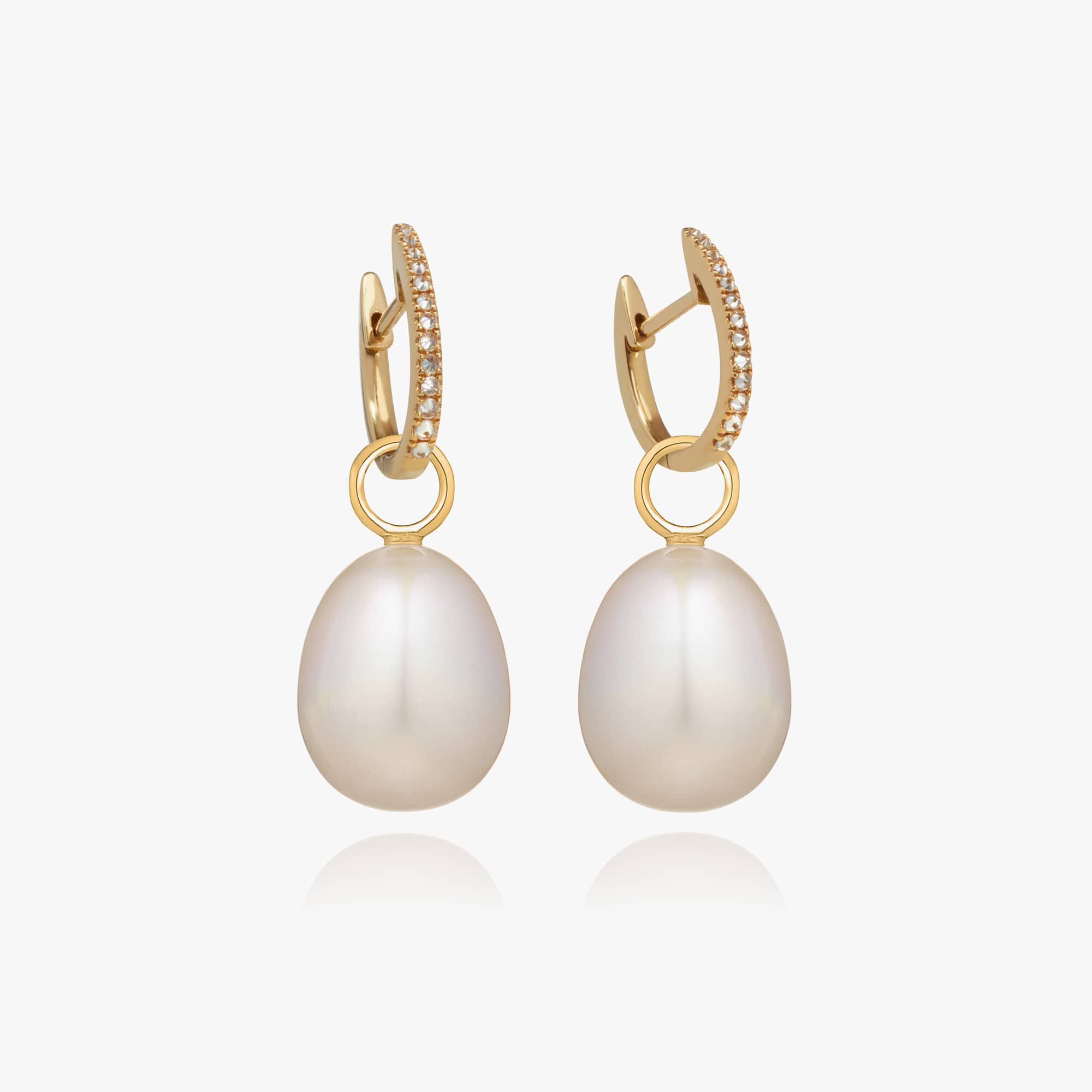 18ct Gold Brown Diamond Baroque Pearl Earrings