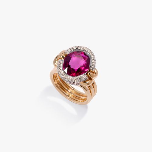 Knuckle Dust Rubellite Tourmaline & Diamond Ring 