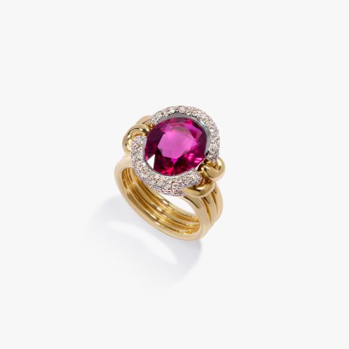 Knuckle Dust Rubellite Tourmaline & Diamond Ring 