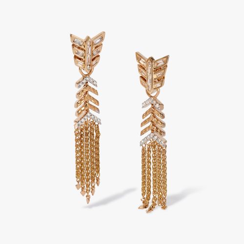 Deco Shimmy 18ct Yellow Gold Diamond Feather Earrings