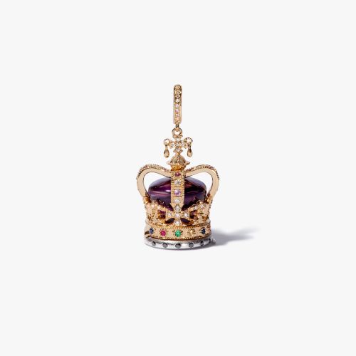 18ct Yellow Gold Amethyst & Diamond Coronation Crown Locket Charm