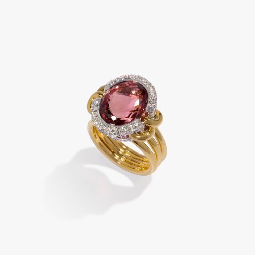 Knuckle Dust Pink Tourmaline & Diamond Ring