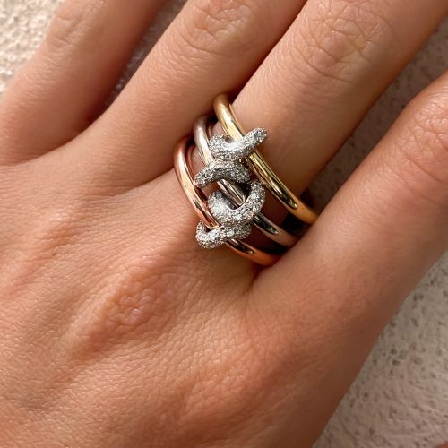 Knuckle 14ct Tri-Colour Gold Diamond Ring 