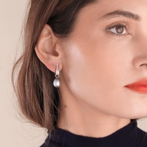 Grey Pearl & Diamond Earrings