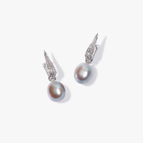 Grey Pearl & Diamond Earrings