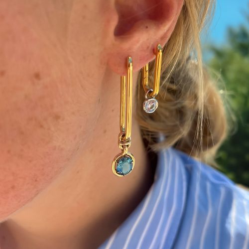 Knuckle Blue Topaz Long Earrings 