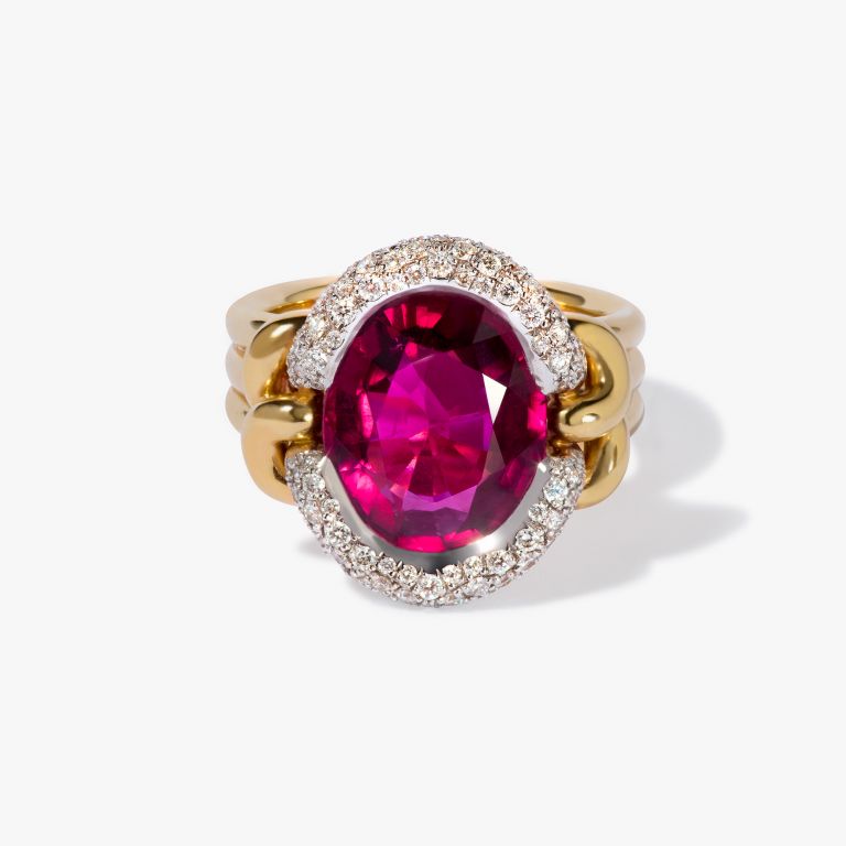 Knuckle Dust Rubellite Tourmaline & Diamond Ring 