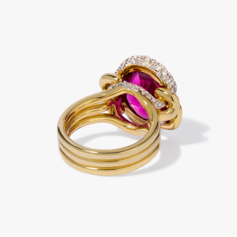 Knuckle Dust Rubellite Tourmaline & Diamond Ring 