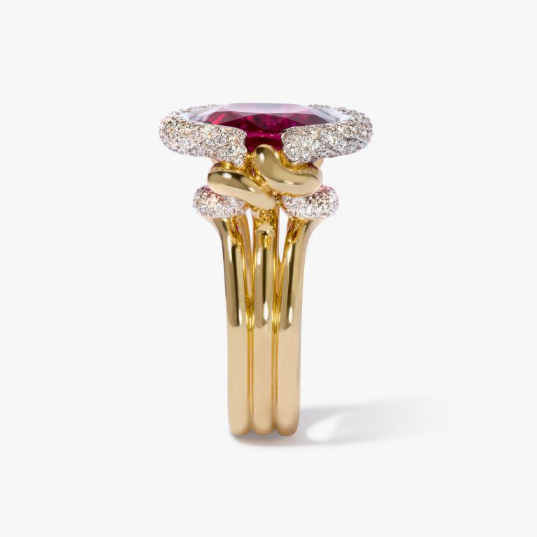 Knuckle Dust Rubellite Tourmaline & Diamond Ring 