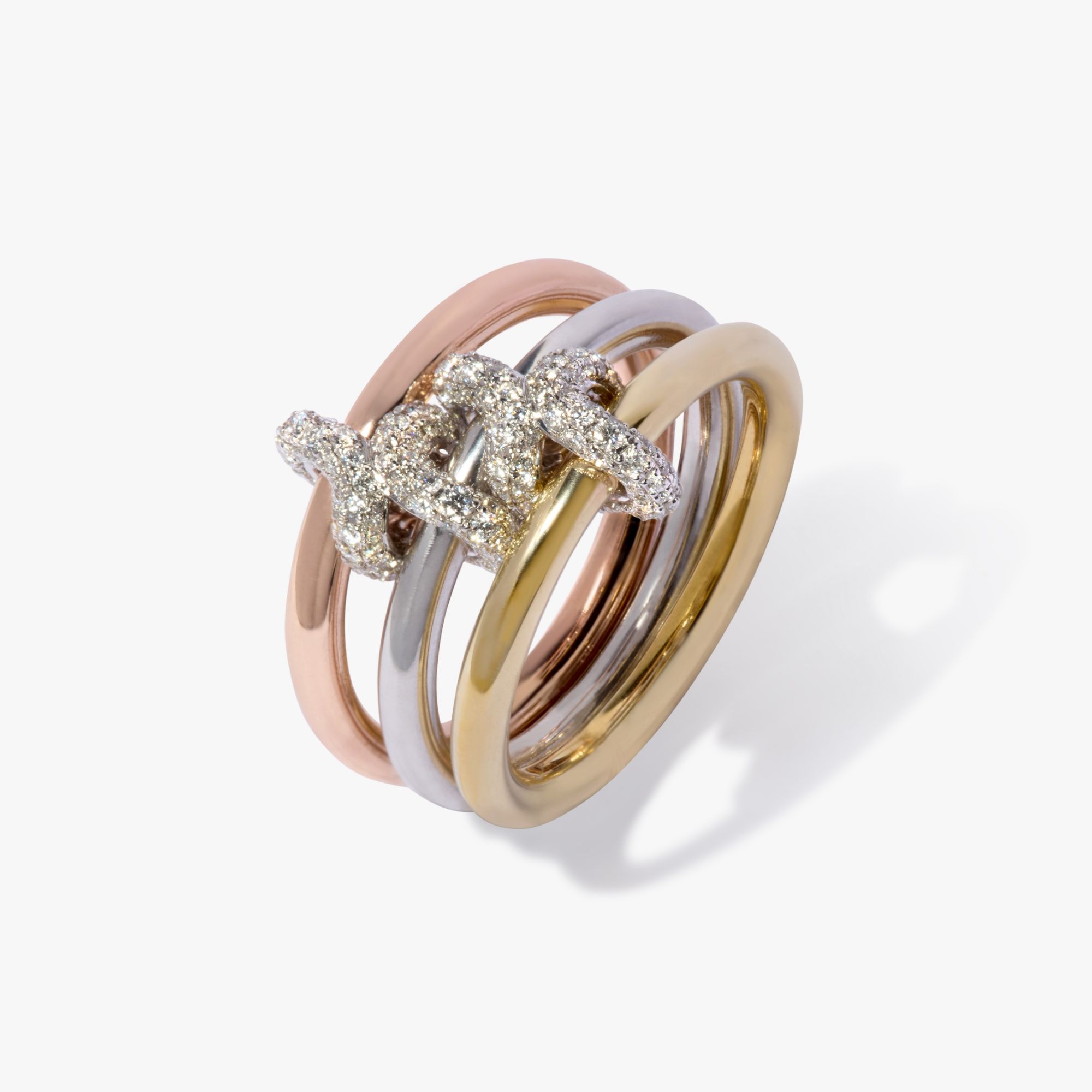 Knuckle Tri-Colour Gold Diamond Ring 