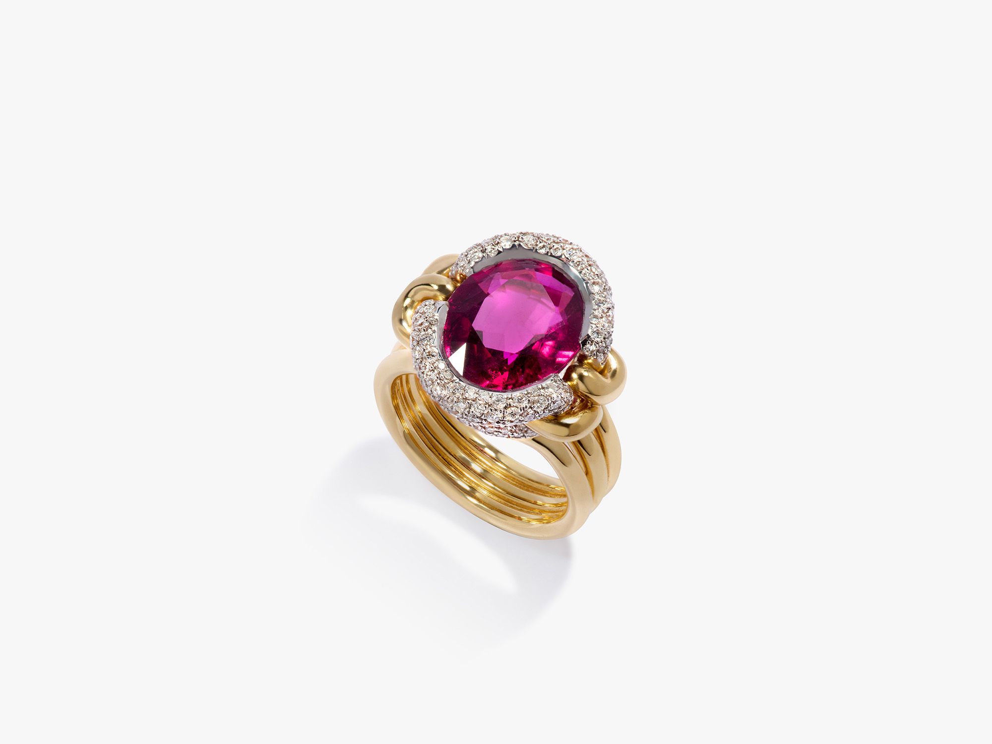 Knuckle Dust Rubellite Tourmaline & Diamond Ring 