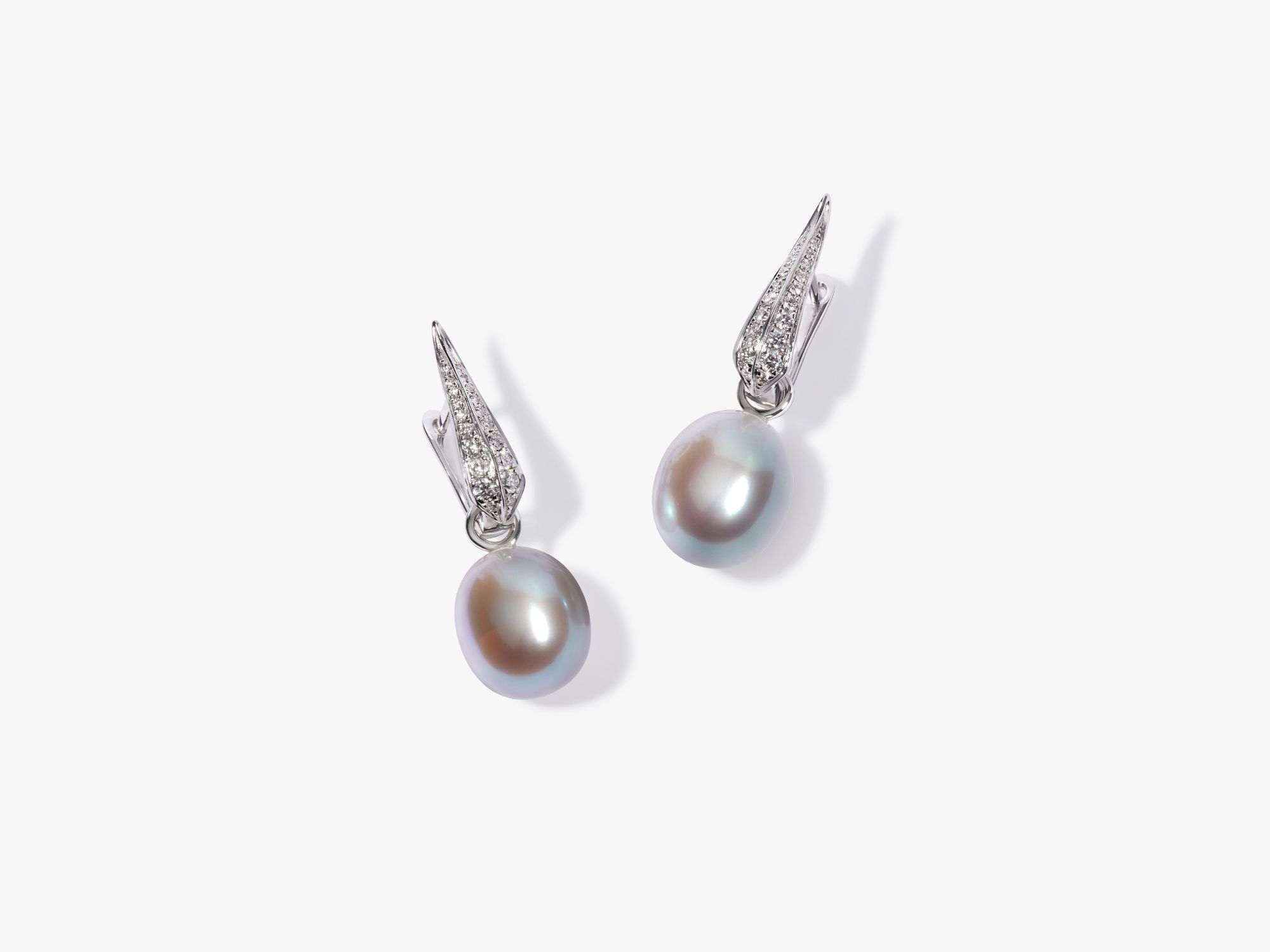 Grey Pearl & Diamond Earrings