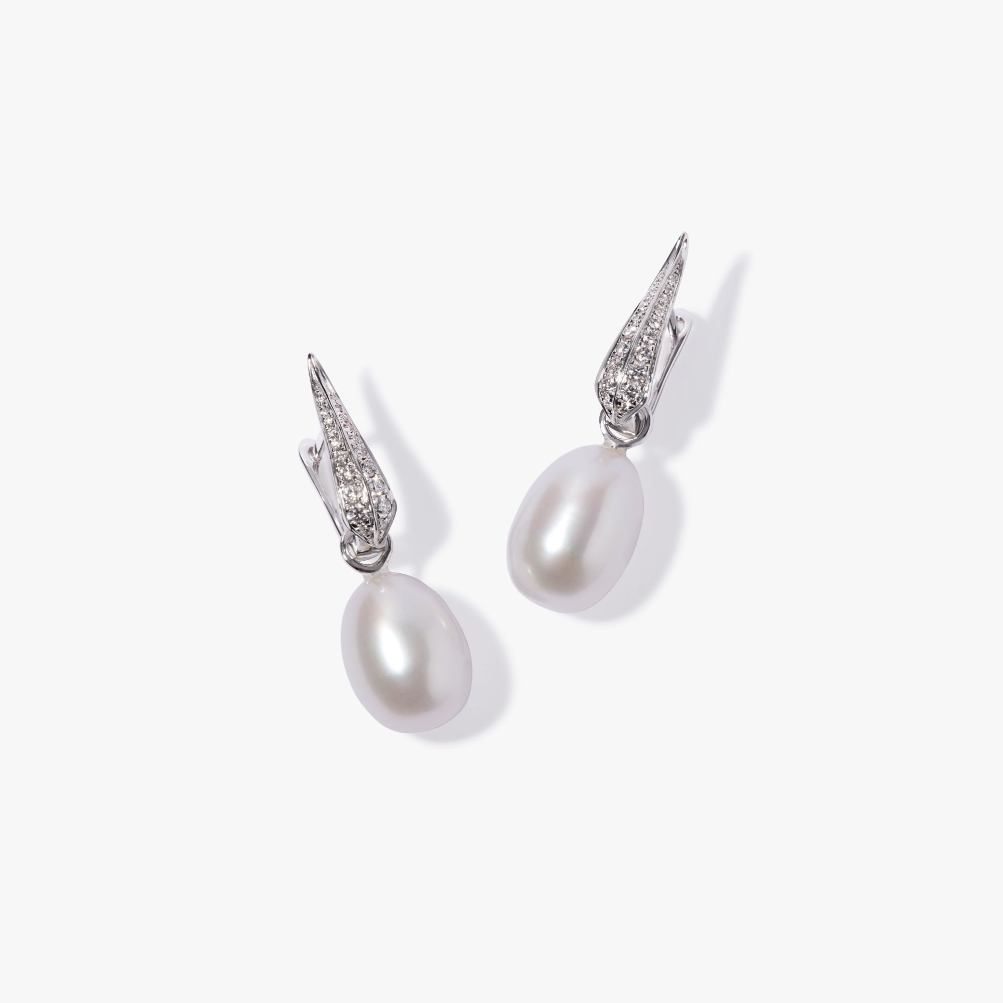 White Pearl & Diamond Earrings