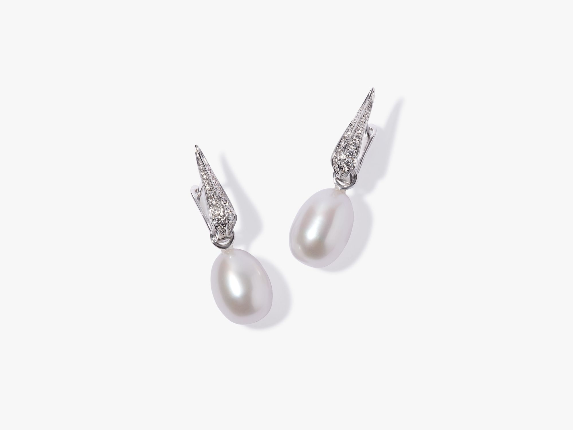 White Pearl & Diamond Earrings