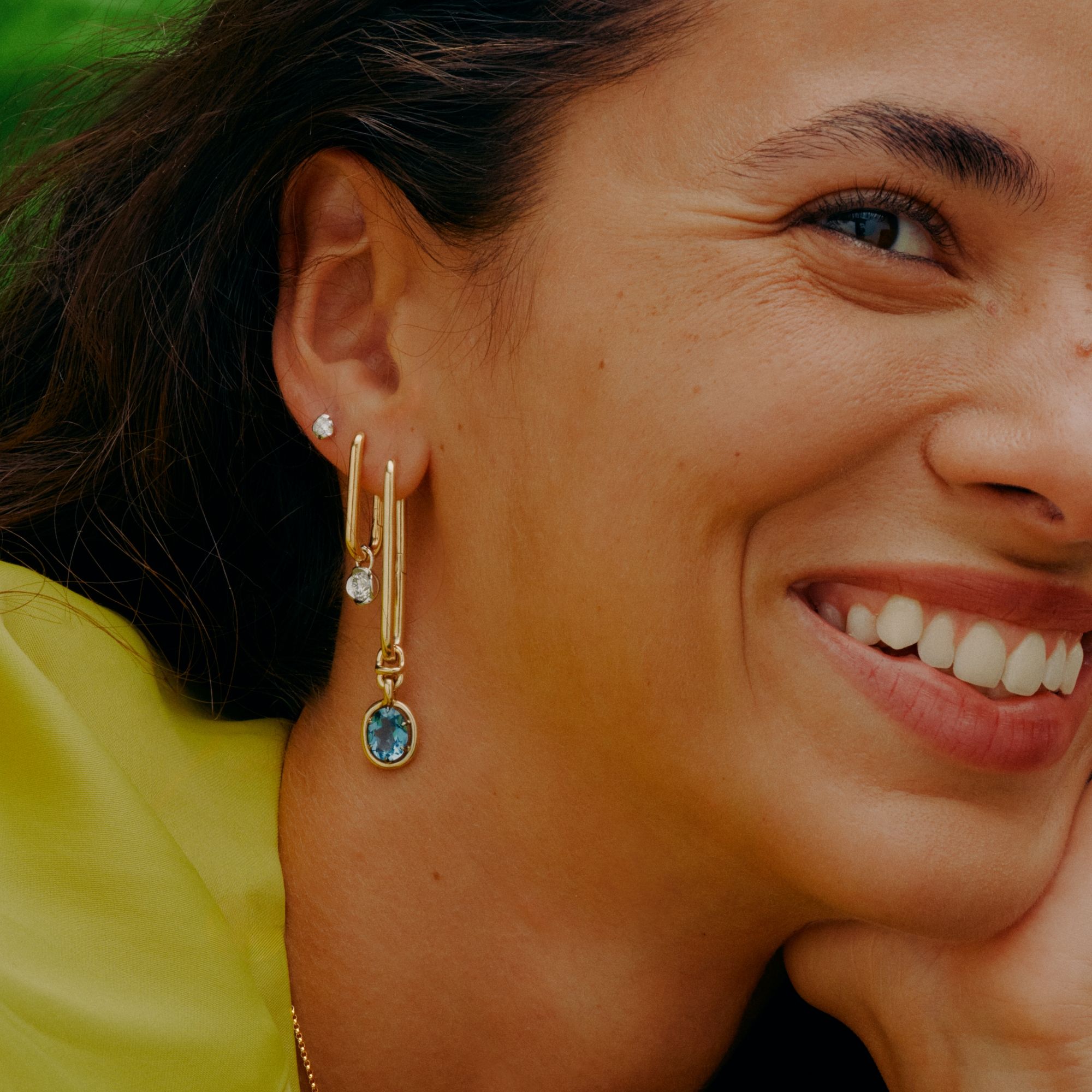 Knuckle Blue Topaz Long Earrings 