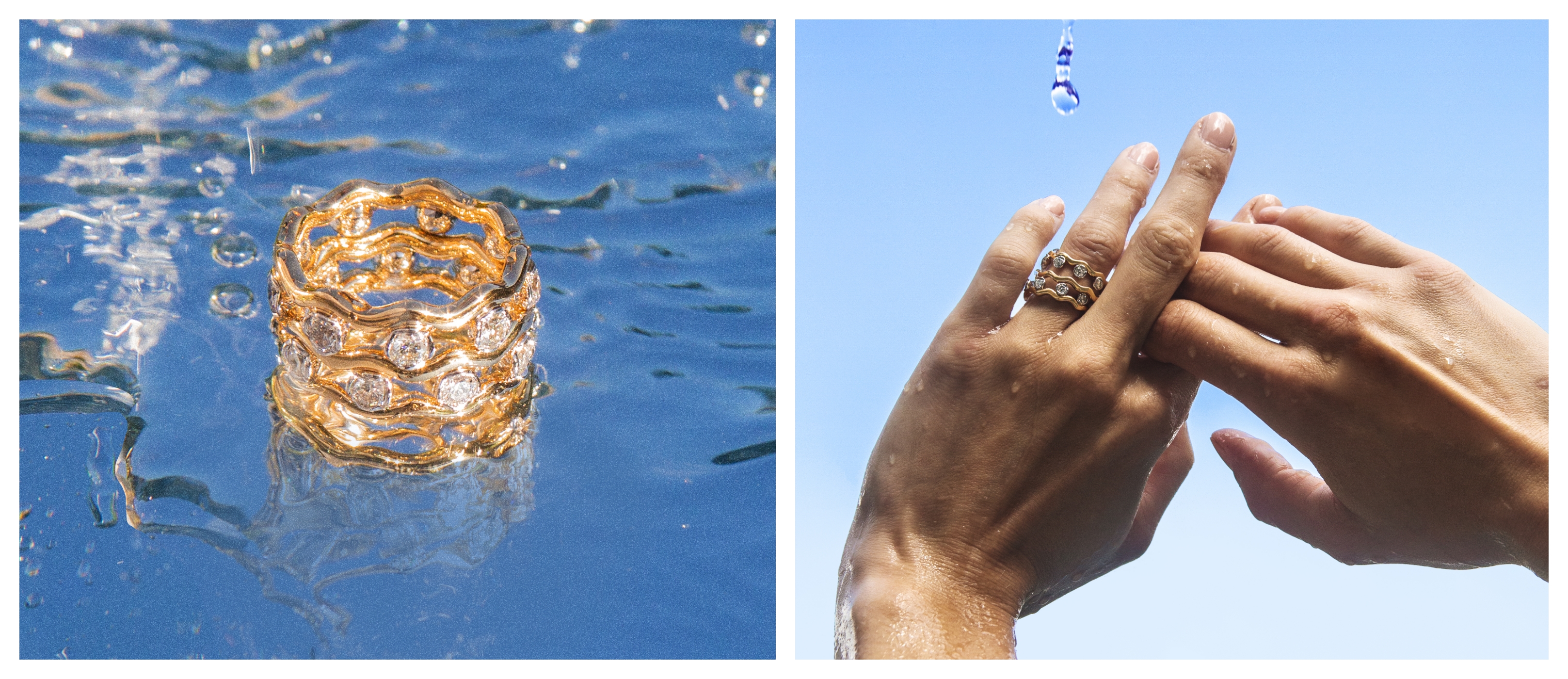 diamond and gold ring in water 