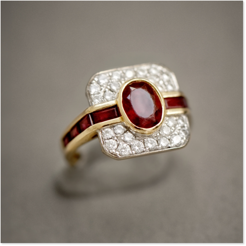 engagement ring with ruby and diamonds 