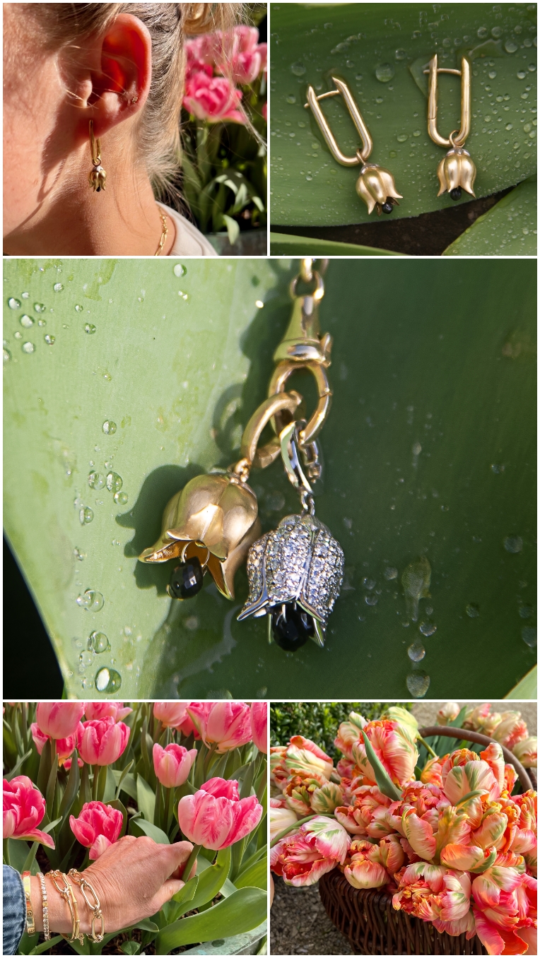 tulip earrings and pendant with tulips 