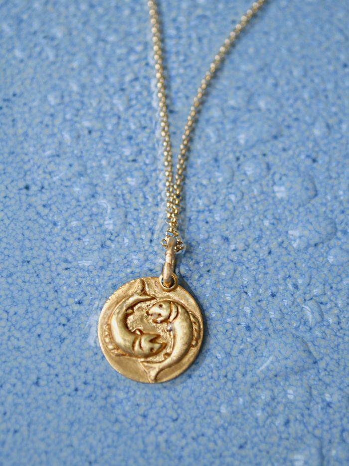 zodiac gold necklace with blue background